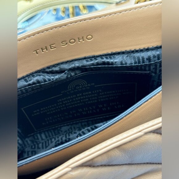 🆕 KURT GEIGER LONDON 🧿 NWOT Large Quilted Leather Soho Shoulder Bag, Camel - Picture 12 of 16